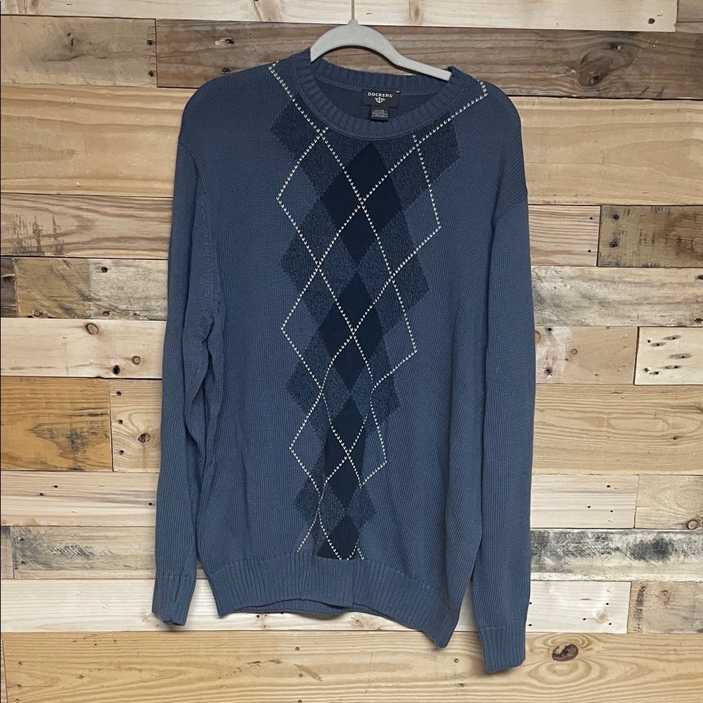 Dockers Size XL Navy Argyle Soft Crewneck Sweater